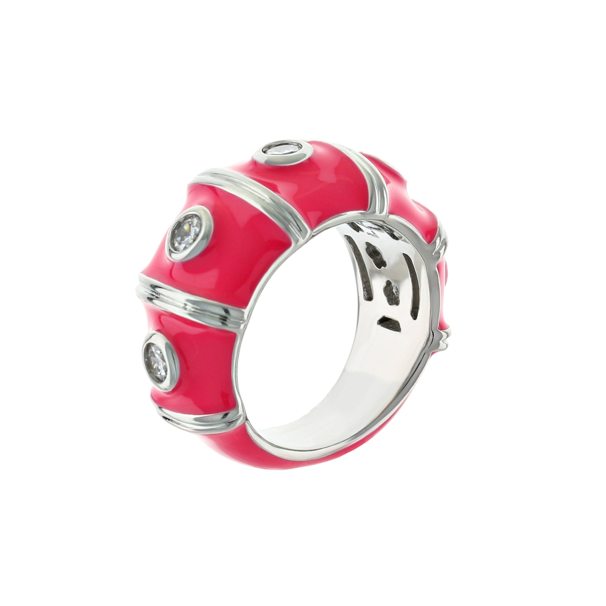 Tiny Dots Band Ring pink enamel with silver dotted accents and crystals by Lauren G Adams on Tampa Home & Garden Store