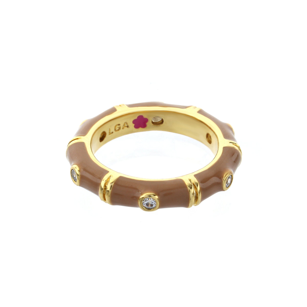 Lauren G Adams Tiny Dots Stackable Ring — Crystal Dot Band, gold-tone with brown enamel details on Tampa Home & Garden Store
