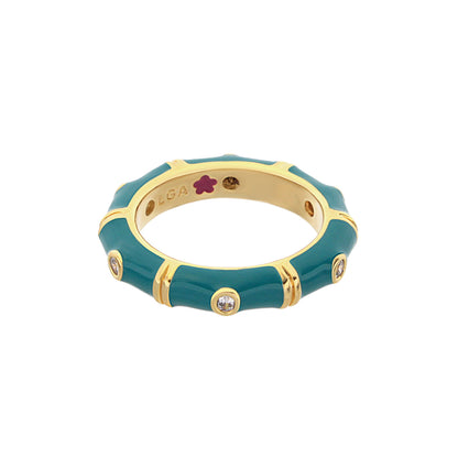 Tiny Dots Stackable Ring teal enamel with gold trim and crystal dots by Lauren G Adams on Tampa Home & Garden Store