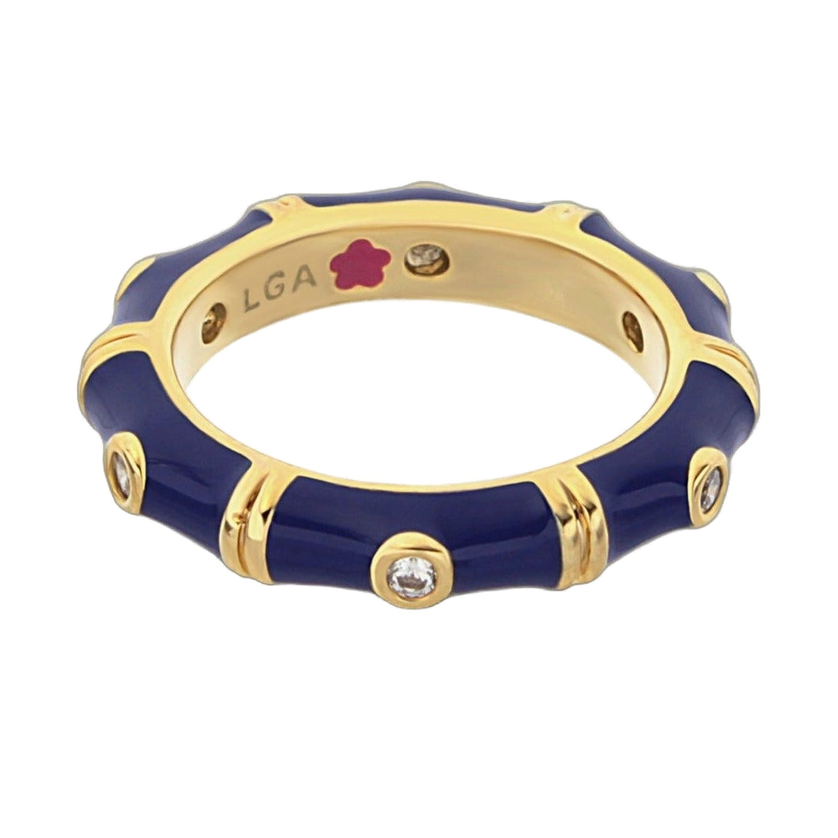 Tiny Dots Stackable Ring by Lauren G Adams, blue enamel with gold-tone edges and crystal dots on Tampa Home & Garden Store