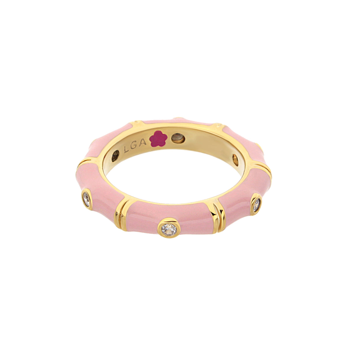 Tiny Dots Stackable Ring pink enamel with crystal dot accents, gold-tone band by Lauren G Adams on Tampa Home & Garden Store