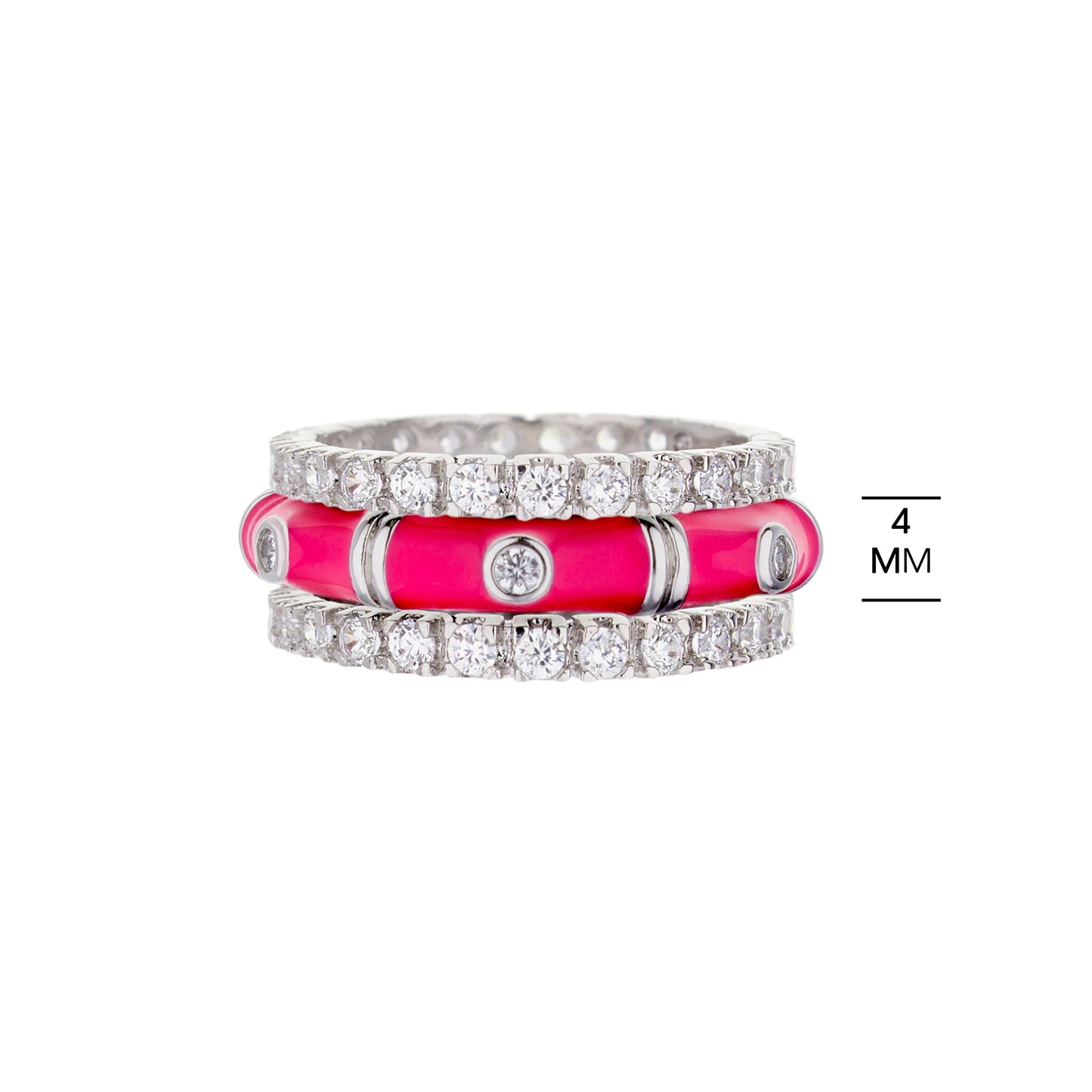 Tiny Dots Ring Set by Lauren G Adams, 3-stack silver-tone diamond rings with pink enamel on Tampa Home & Garden Store