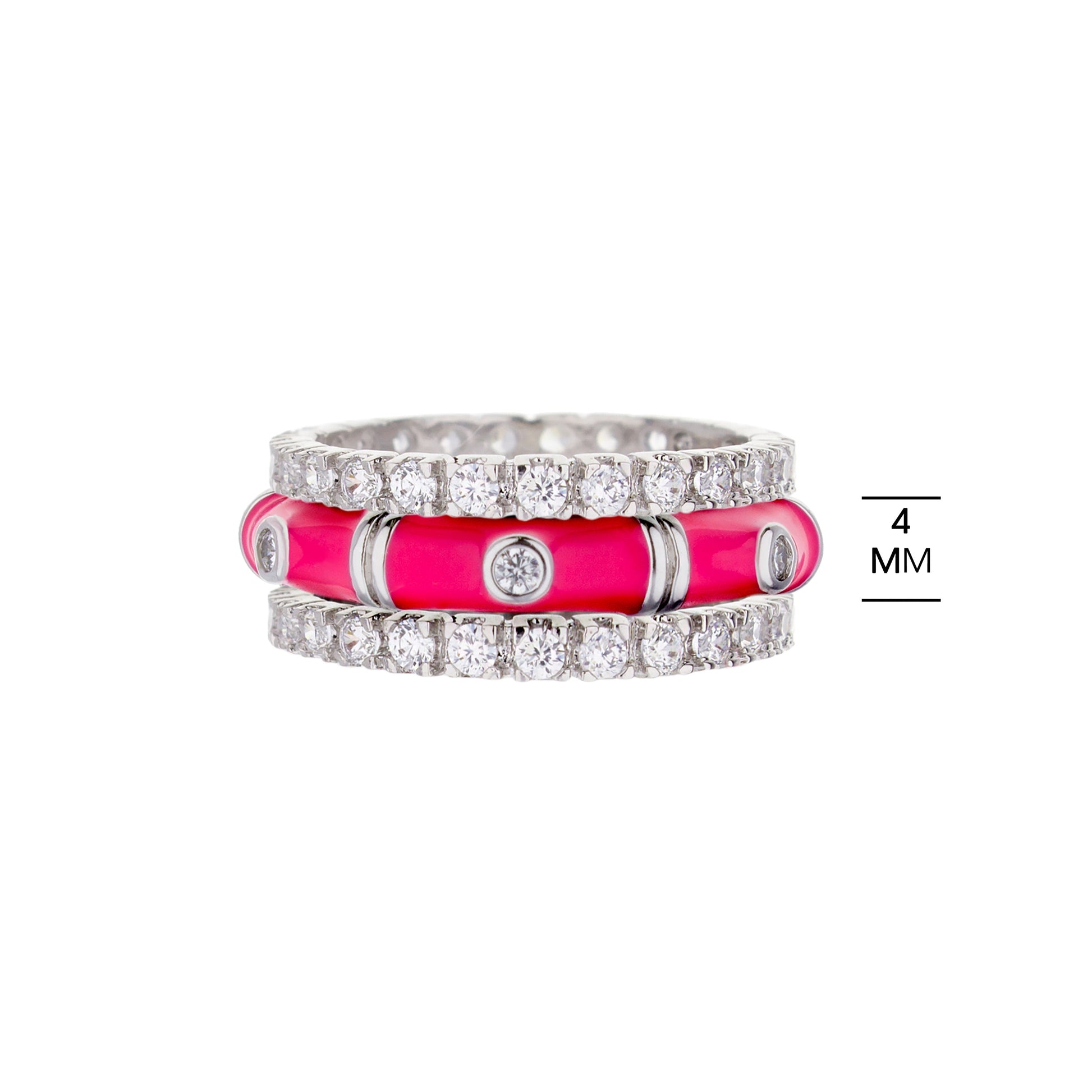 Tiny Dots Ring Set by Lauren G Adams, 3-stack silver-tone diamond rings with pink enamel on Tampa Home & Garden Store