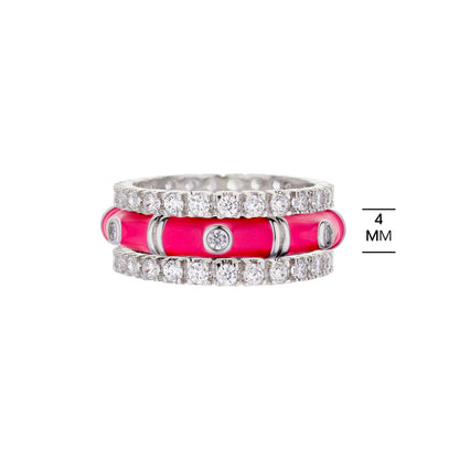 Tiny Dots Ring Set by Lauren G Adams, 3-stack silver-tone diamond rings with pink enamel on Tampa Home & Garden Store