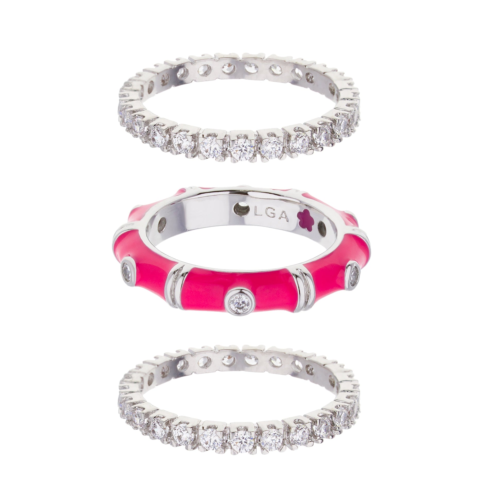Tiny Dots Ring Set by Lauren G Adams; silver pavé crystal band with pink enamel accent on Tampa Home & Garden Store