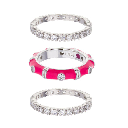 Tiny Dots Ring Set by Lauren G Adams; silver pavé crystal band with pink enamel accent on Tampa Home & Garden Store