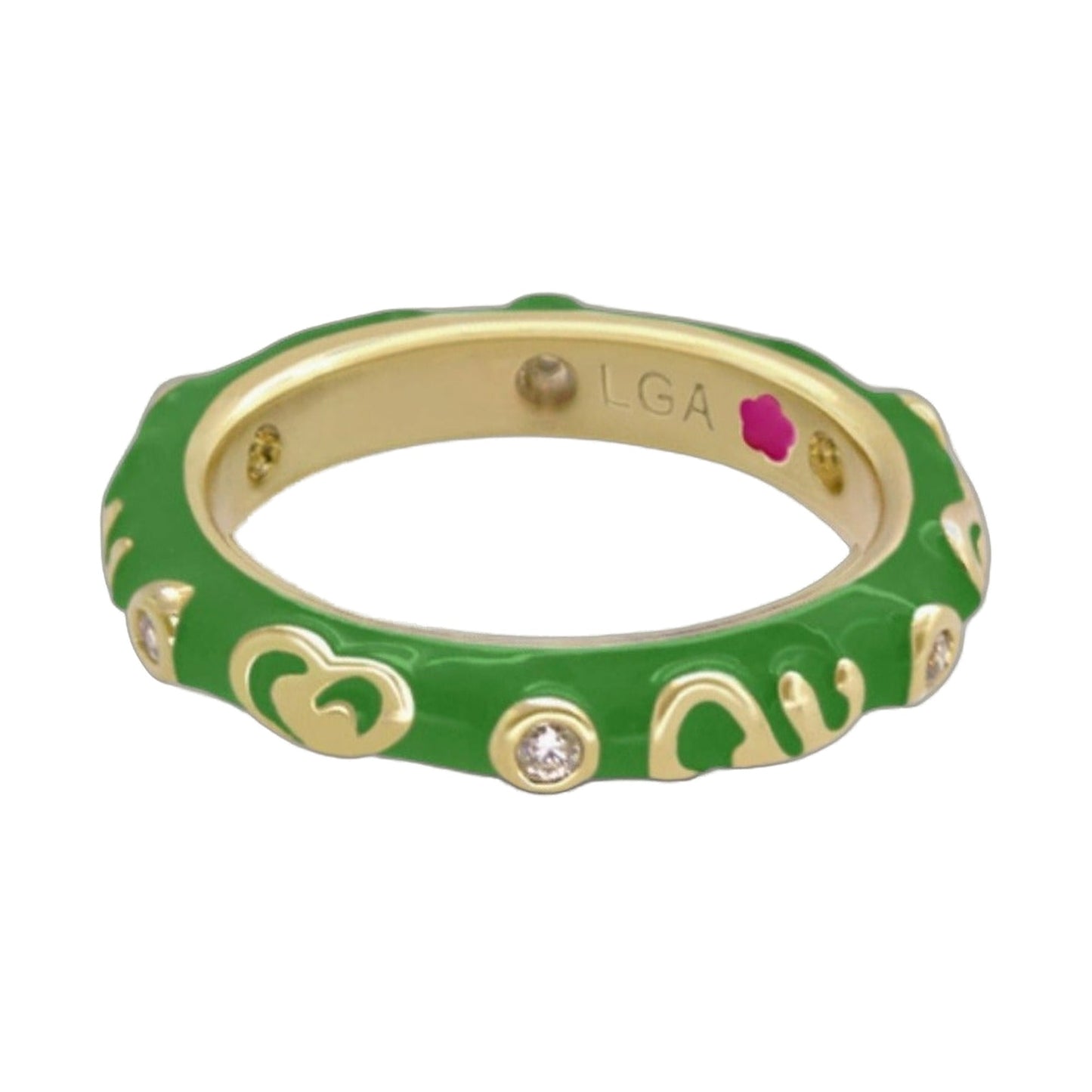 Stackable Desire Ring Heart & Swirl Band green enamel with gold-tone accents LGA engraving on Tampa Home & Garden Store