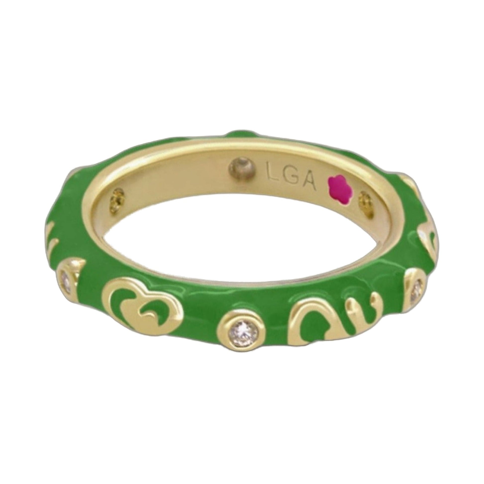 Stackable Desire Ring Heart & Swirl Band green enamel with gold-tone accents LGA engraving on Tampa Home & Garden Store
