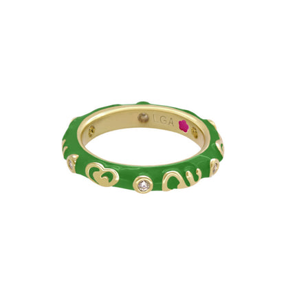 Stackable Desire Ring — Heart & Swirl Band in green enamel with gold-tone by Lauren G Adams on Tampa Home & Garden Store