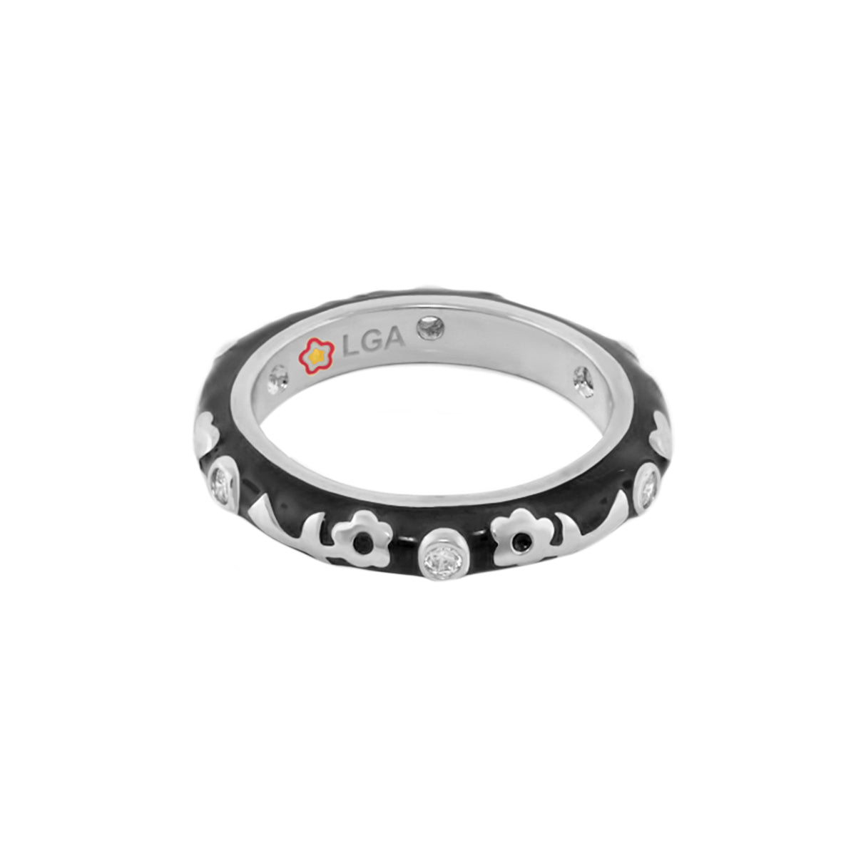 Stackable Desire Ring Flower Enamel Band black with white accents and crystals by Lauren G Adams on Tampa Home & Garden Store