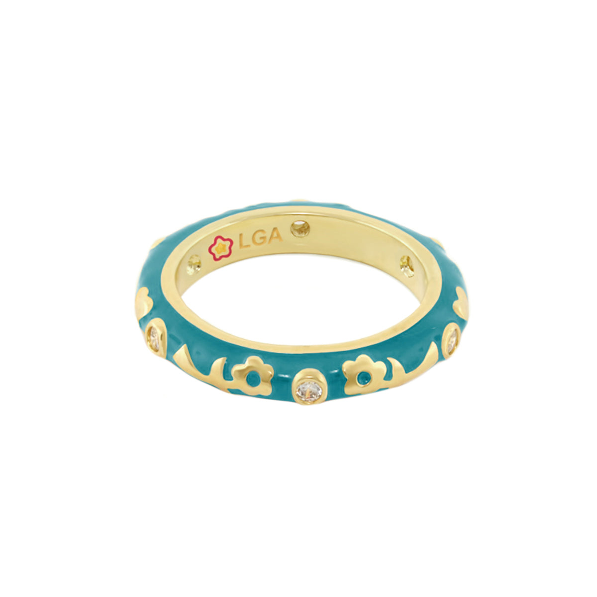 Stackable Desire Ring — Turquoise enamel band with floral accents and crystals by Lauren G Adams on Tampa Home & Garden Store