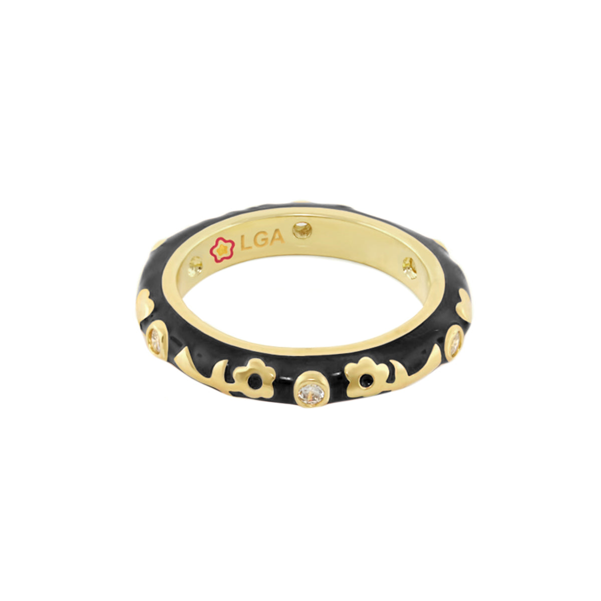 Stackable Desire Ring Flower Enamel Band black enamel with gold floral accents by Lauren G Adams on Tampa Home & Garden Store