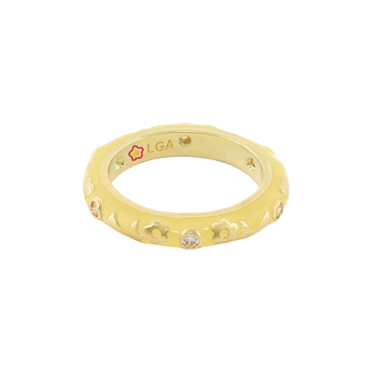 Stackable Desire Ring Flower Enamel Band, gold-tone with floral motifs, LGA stamped on Tampa Home & Garden Store