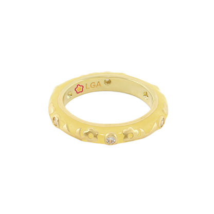 Stackable Desire Ring Flower Enamel Band, gold-tone with floral motifs, LGA stamped on Tampa Home & Garden Store