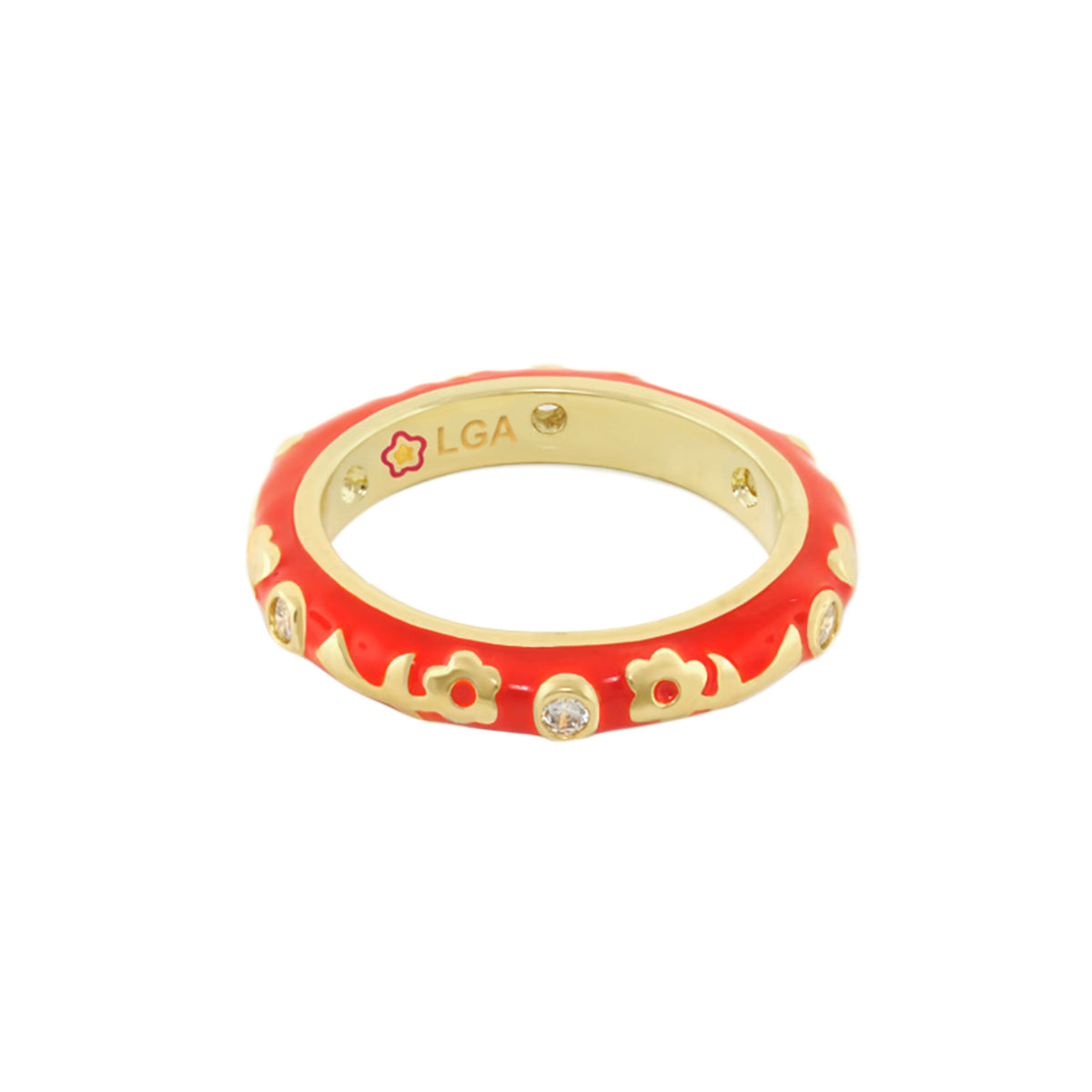 Stackable Desire Ring Flower Enamel Band red enamel with gold floral motifs LGA on Tampa Home & Garden Store