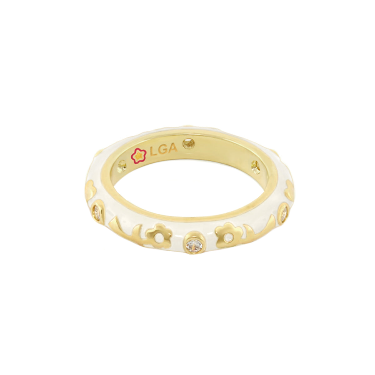 Stackable Desire Ring with flower enamel band in white and gold by Lauren G Adams on Tampa Home & Garden Store