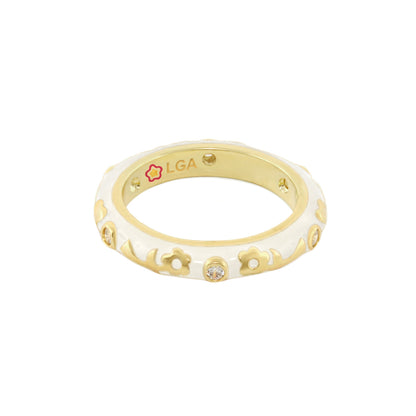 Stackable Desire Ring with flower enamel band in white and gold by Lauren G Adams on Tampa Home & Garden Store