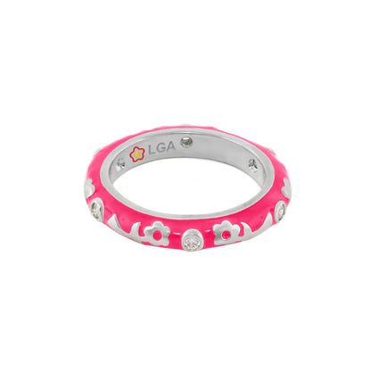 Stackable Ring Flower Enamel Band pink enamel with flower accents crystals Lauren G Adams on Tampa Home & Garden Store