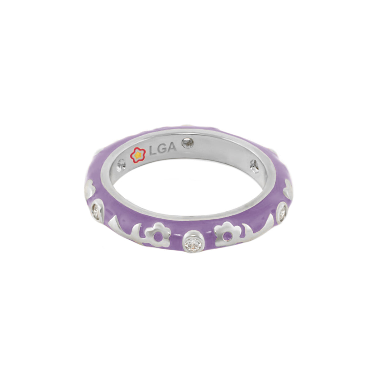 Stackable Desire Ring — Flower Enamel Band in lavender with crystals LGA inside on Tampa Home & Garden Store