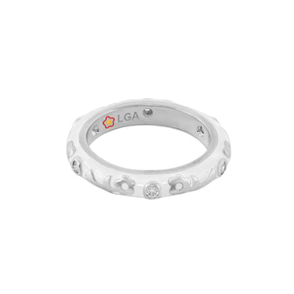Stackable Desire Ring flower enamel band, silver tone with crystal accents, by Lauren G Adams on Tampa Home & Garden Store