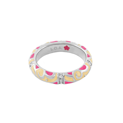 Stackable Desire Ring with scroll pavé band in silver with pink enamel accents by Lauren G Adams on Tampa Home & Garden Store