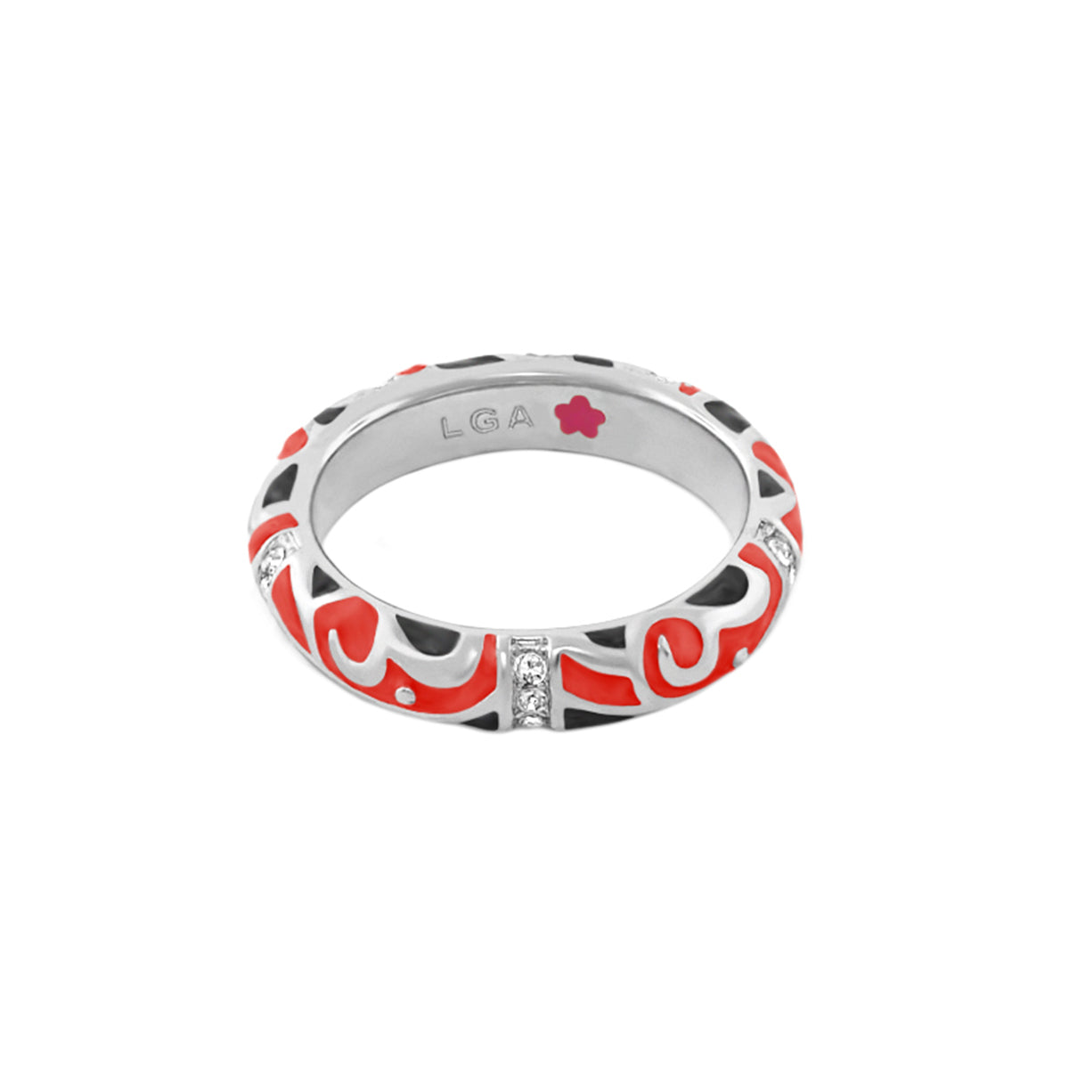 Stackable Desire Ring by Lauren G Adams - Scroll Pavé Band with red and black enamel scrolls on Tampa Home & Garden Store
