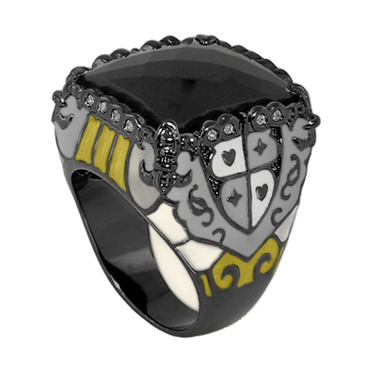Knights of Love cocktail ring by Lauren G Adams with castle motif and yellow enamel on Tampa Home & Garden Store