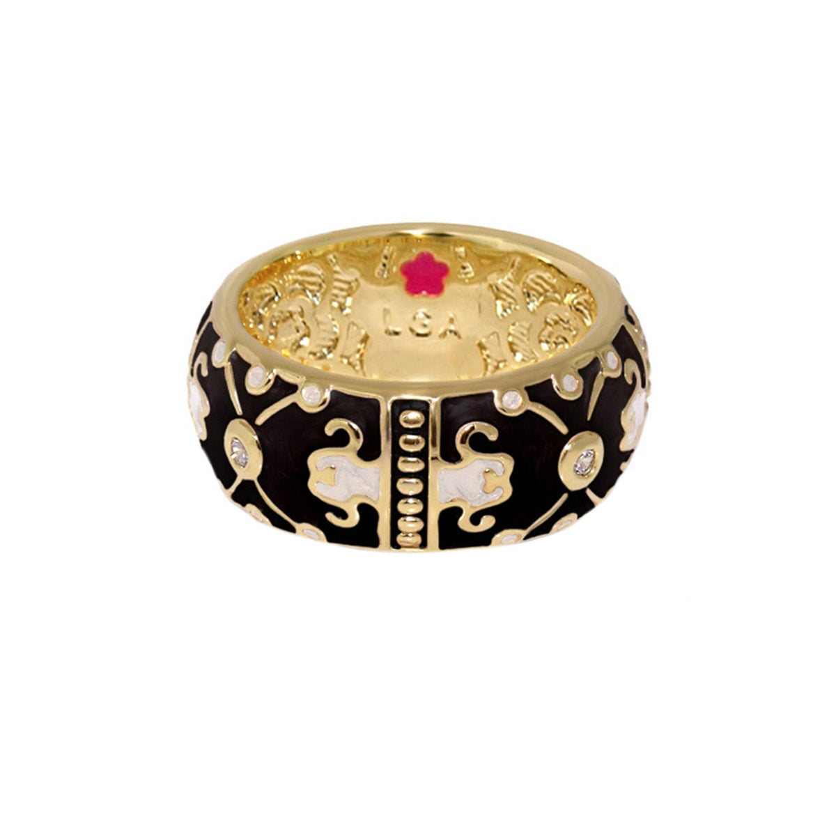 Horse Design Band Ring Lauren G Adams, gold-tone band with black enamel accents on Tampa Home & Garden Store