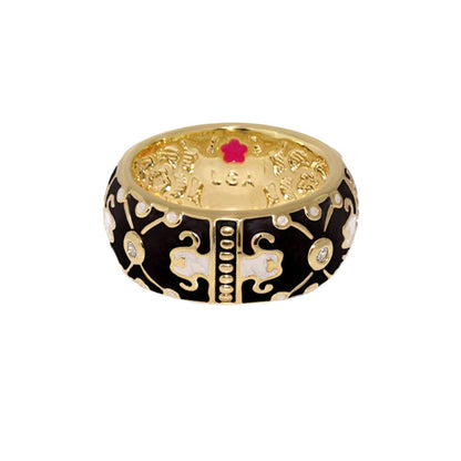 Horse Design Band Ring by Lauren G Adams; gold-tone band with black enamel and crystal accents on Tampa Home & Garden Store