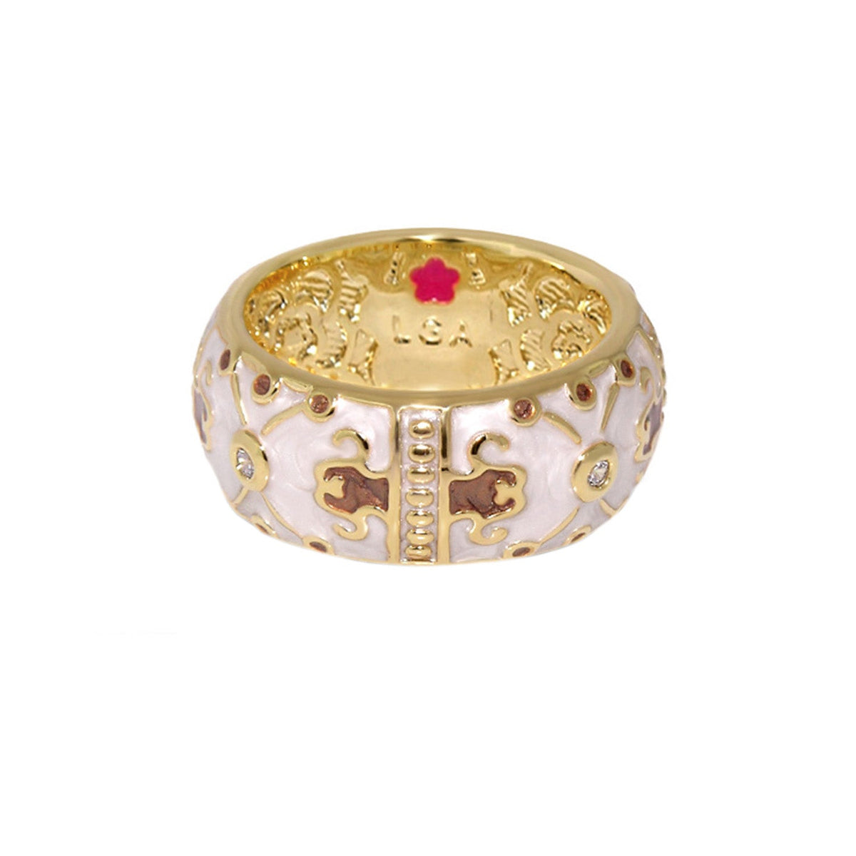 Horse Design Band Ring by Lauren G Adams; gold-tone band with white enamel and filigree on Tampa Home & Garden Store