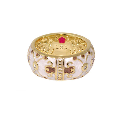 Horse Design Band Ring by Lauren G Adams; gold-tone band with white enamel and filigree on Tampa Home & Garden Store
