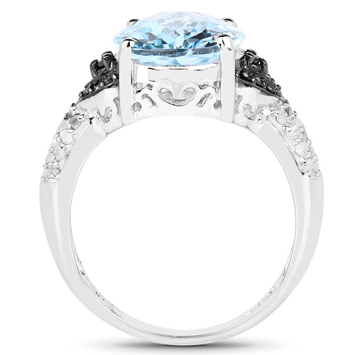 Ring with 5.37ct Swiss blue topaz center, white topaz accents in sterling silver on Tampa Home & Garden Store