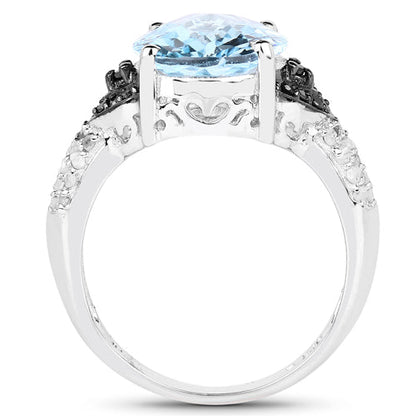 Ring with 5.37ct Swiss blue topaz center, white topaz accents in sterling silver on Tampa Home & Garden Store