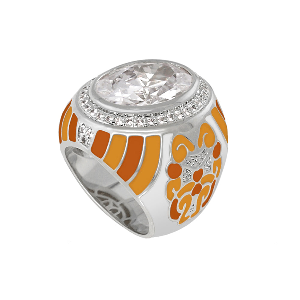 Psychedelic Swirls Cocktail Ring by Lauren G Adams, clear center stone with orange enamel on Tampa Home & Garden Store