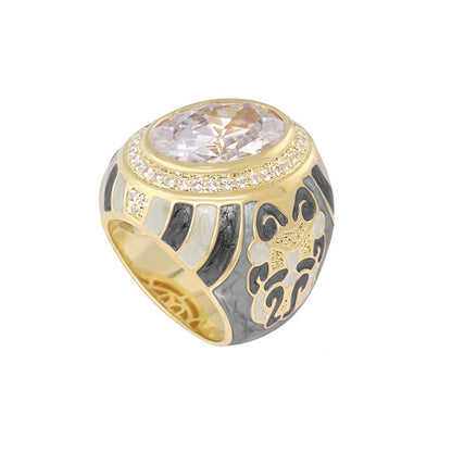 Psychedelic Swirls Cocktail Ring by Lauren G Adams with gold-tone band and pink crystal on Tampa Home & Garden Store