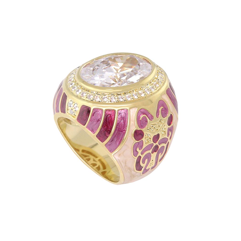 Psychedelic Swirls Cocktail Ring by Lauren G Adams in gold with pink enamel swirls and crystal on Tampa Home & Garden Store