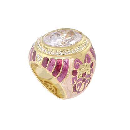 Psychedelic Swirls Cocktail Ring by Lauren G Adams in gold with pink enamel swirls and crystal on Tampa Home & Garden Store