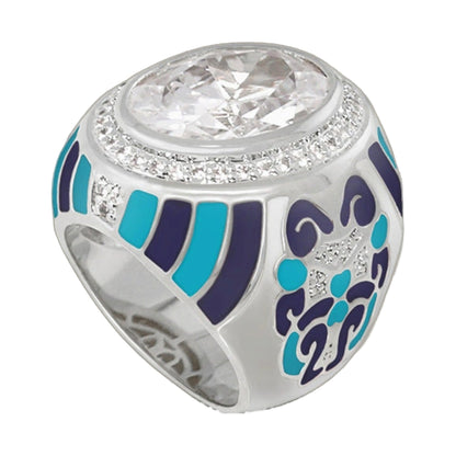 Psychedelic Swirls Cocktail Ring teal navy enamel with pave crystals by Lauren G Adams on Tampa Home & Garden Store