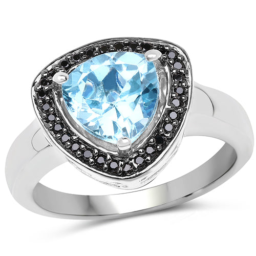 Ring 2.06ct Swiss blue topaz with black diamond halo in .925 sterling silver, Bids.com on Tampa Home & Garden Store