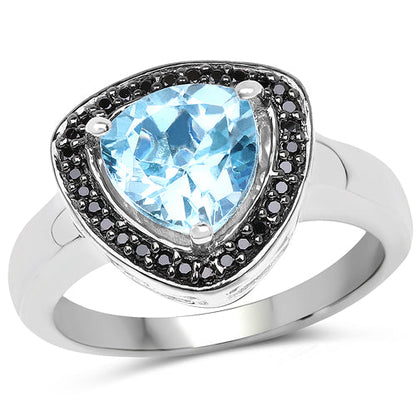 Ring 2.06ct Swiss blue topaz with black diamond halo in .925 sterling silver, Bids.com on Tampa Home & Garden Store