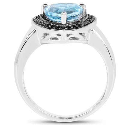 Ring 2.06ct Swiss blue topaz with black diamond halo in .925 sterling silver by Bids.com on Tampa Home & Garden Store