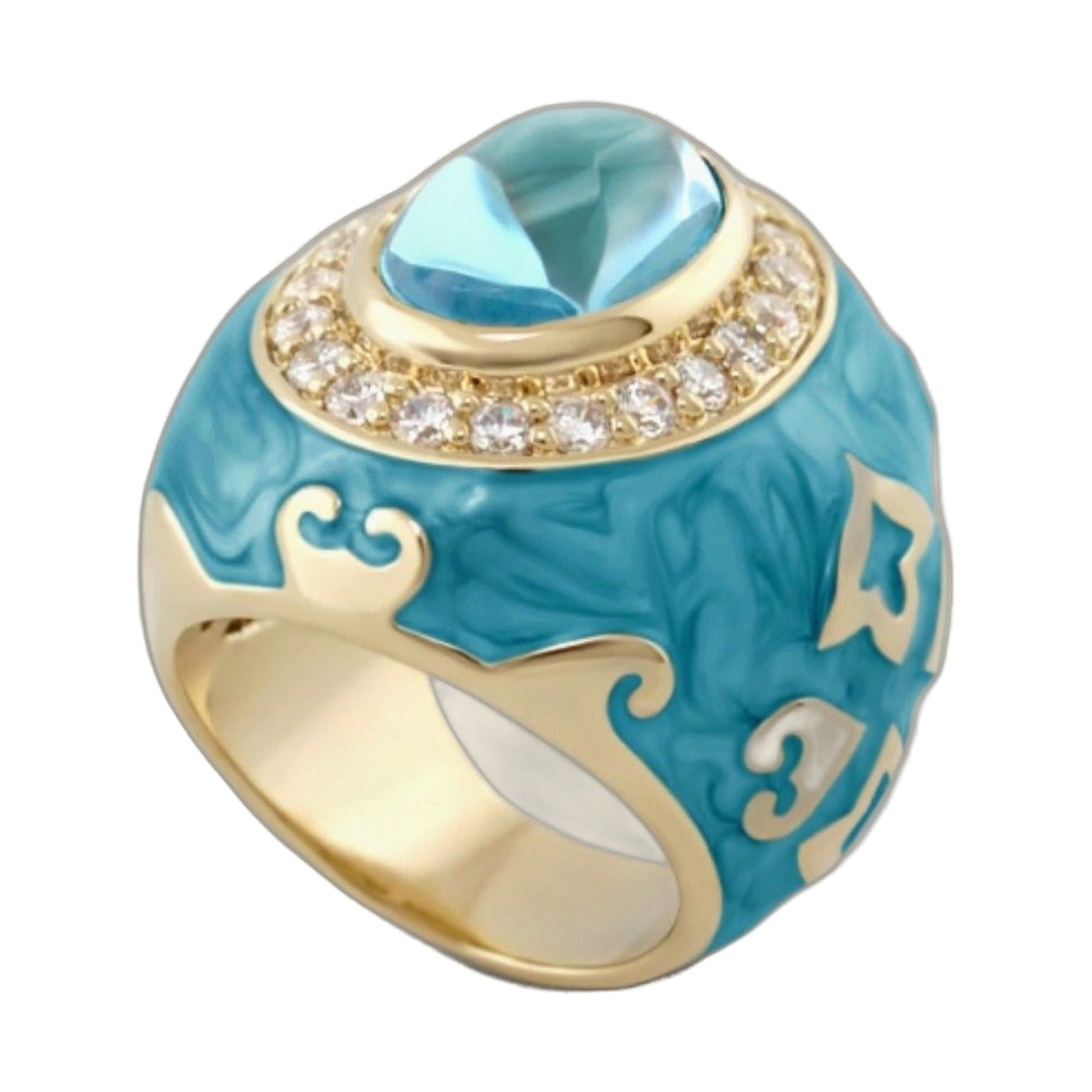 The Eilat Cocktail Ring turquoise cabochon with diamond halo on gold band by Lauren G Adams on Tampa Home & Garden Store