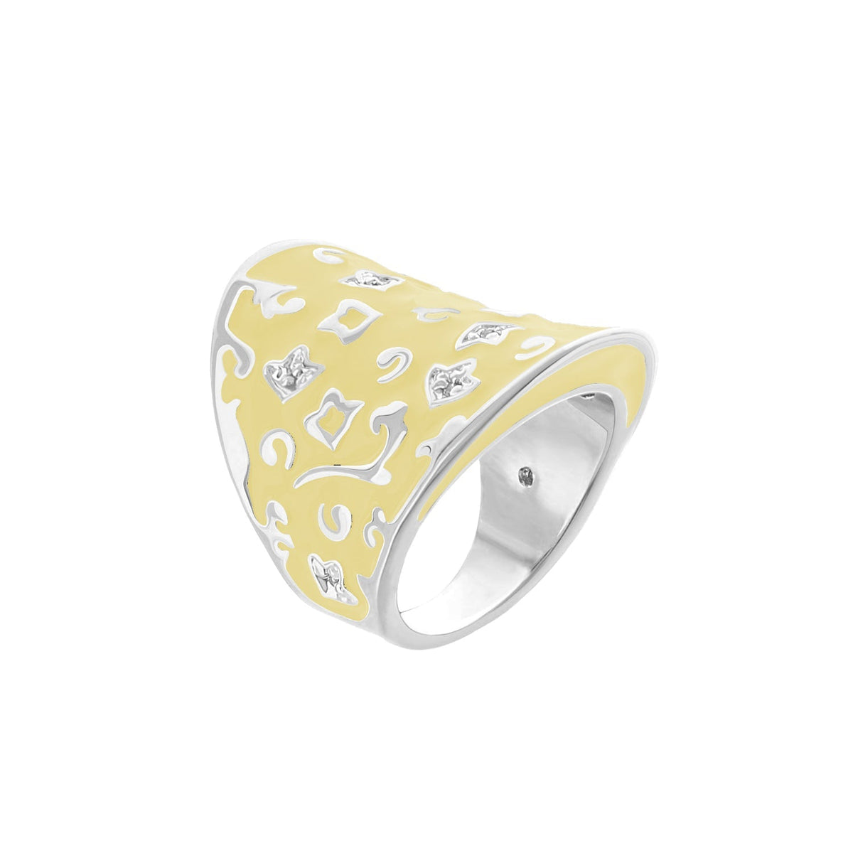 Fleur De Love Ring Lauren G Adams cocktail ring in yellow enamel with silver filigree band on Tampa Home & Garden Store