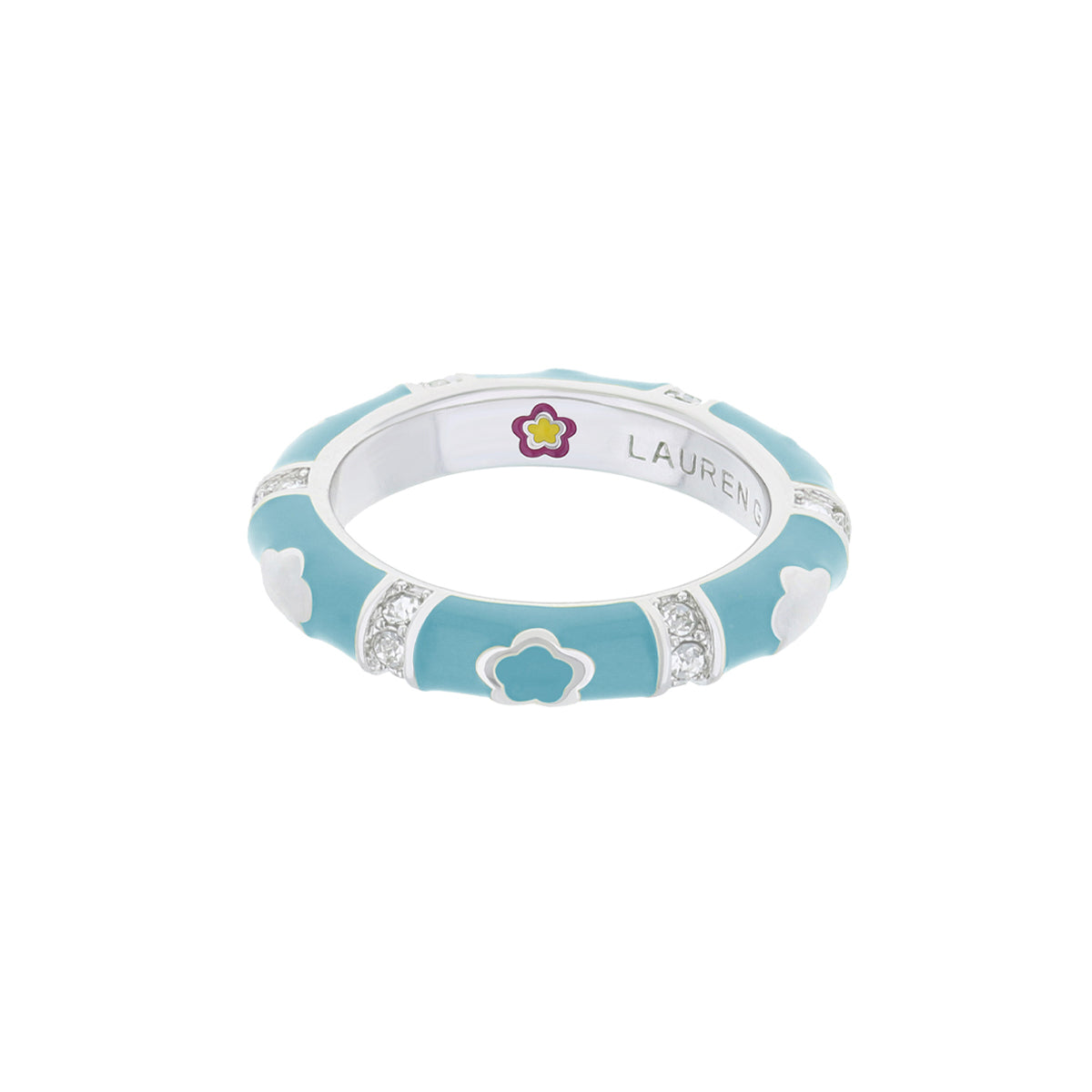 Daisy Love Stackable Ring turquoise enamel with daisy motifs and crystals by Lauren G Adams on Tampa Home & Garden Store