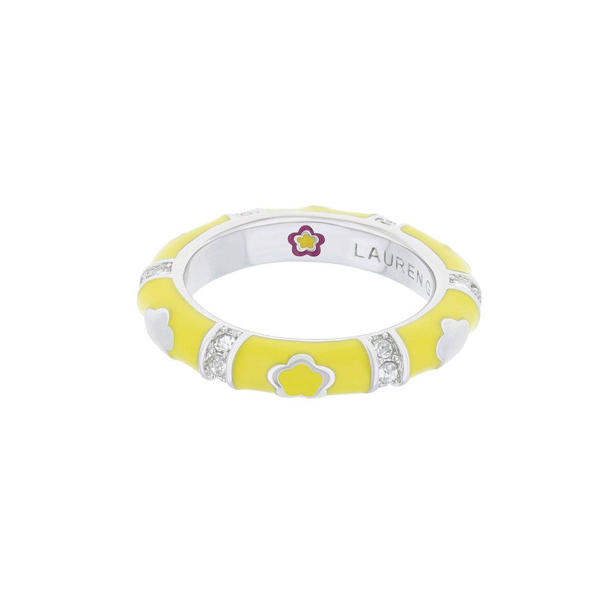 Daisy Love Stackable Ring Slim Outline yellow enamel with white daisies Lauren G Adams on Tampa Home & Garden Store