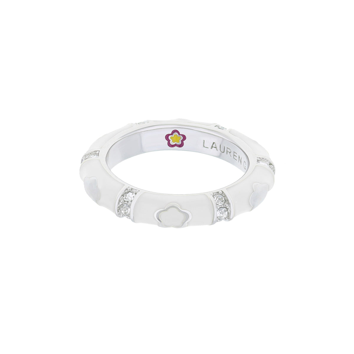 Daisy Love Stackable Ring - Slim Outline white enamel with daisy accents by Lauren G Adams on Tampa Home & Garden Store