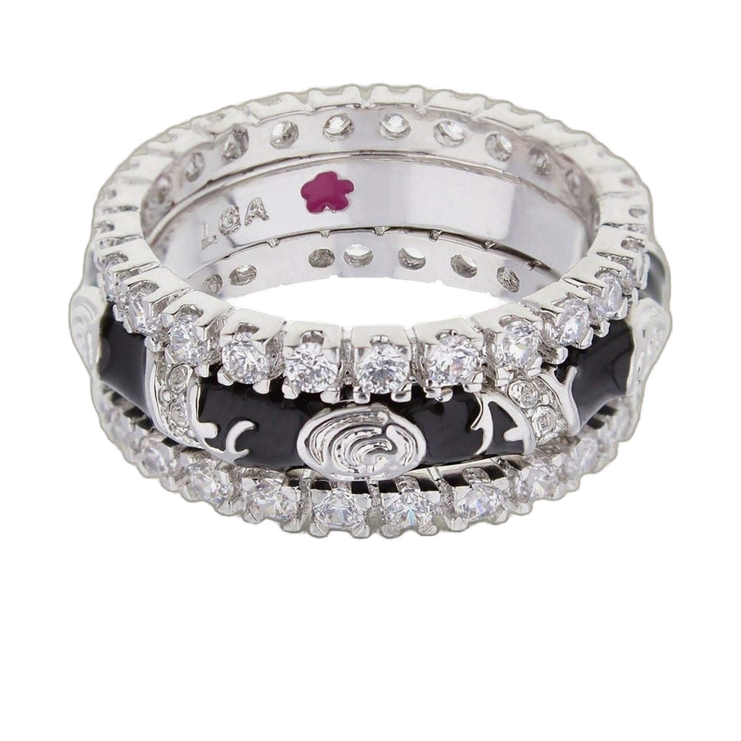 Stackable Fiesta Ring Set by Lauren G Adams, 3 silver-tone diamond bands with black enamel on Tampa Home & Garden Store