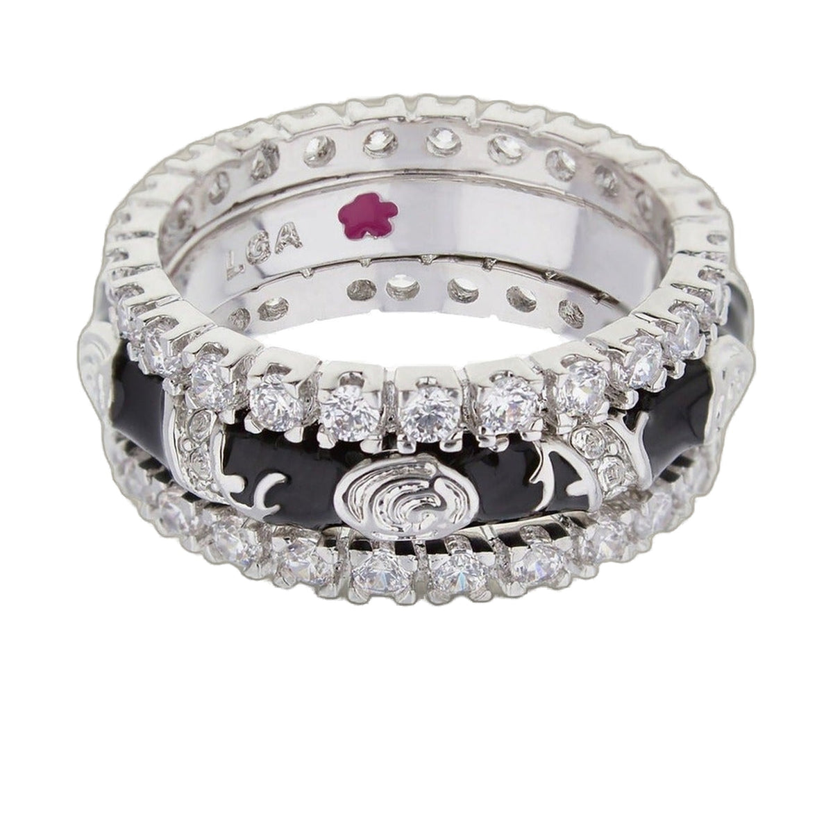 Stackable Fiesta Ring Set by Lauren G Adams, 3 silver-tone diamond bands with black enamel on Tampa Home & Garden Store