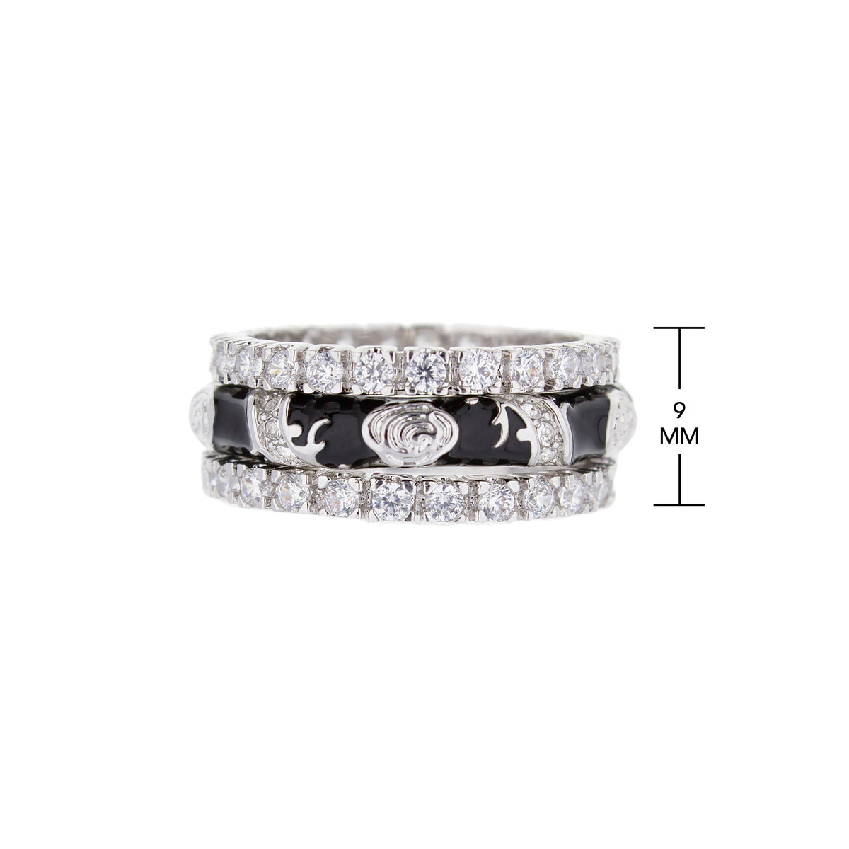 Stackable Fiesta ring set with pavé diamond bands and a black enamel accented band, 4-piece on Tampa Home & Garden Store
