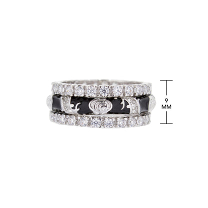 Stackable Fiesta ring set with pavé diamond bands and a black enamel accented band, 4-piece on Tampa Home & Garden Store